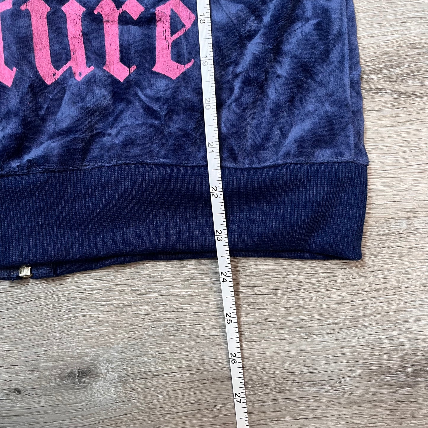 Juicy Couture Women's Dark Navy Blue Velour Full Zip Hoodie Graphic Logo Size M
