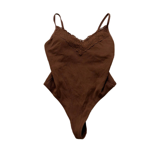 Victoria's Secret PINK Women Brown Lace Ribbed Bodysuit Adjustable Straps Size L