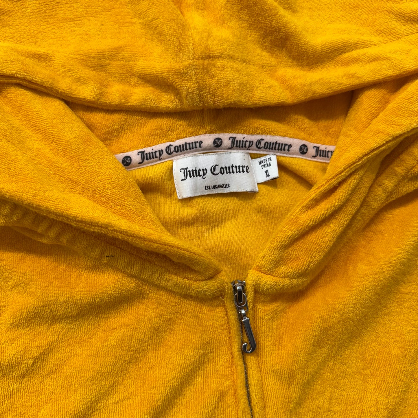 Juicy Couture Women's Yellow Terry Cloth Zip-Up Hoodie Palm Tree Graphic Size XL