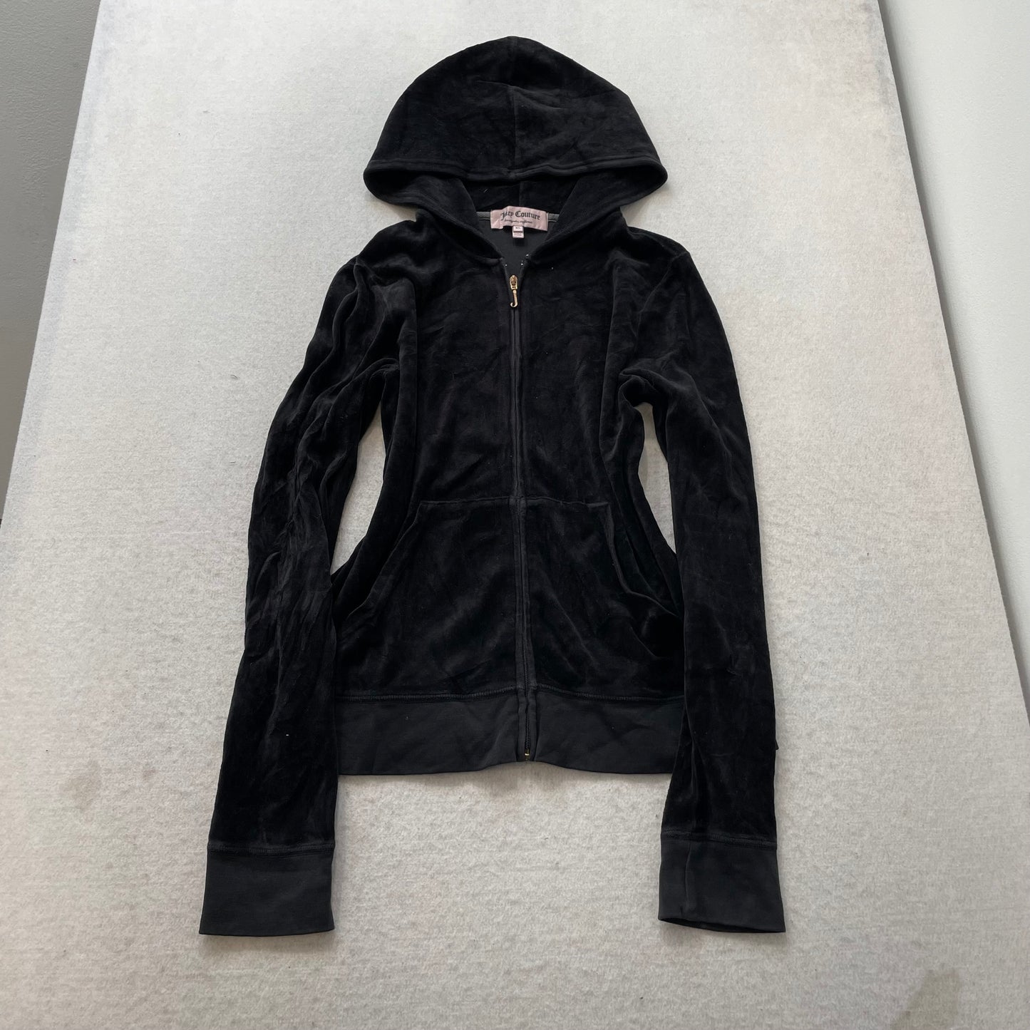 Juicy Couture Women's Black Velour Tracksuit Set Hoodie & Pant Pockets Size XL