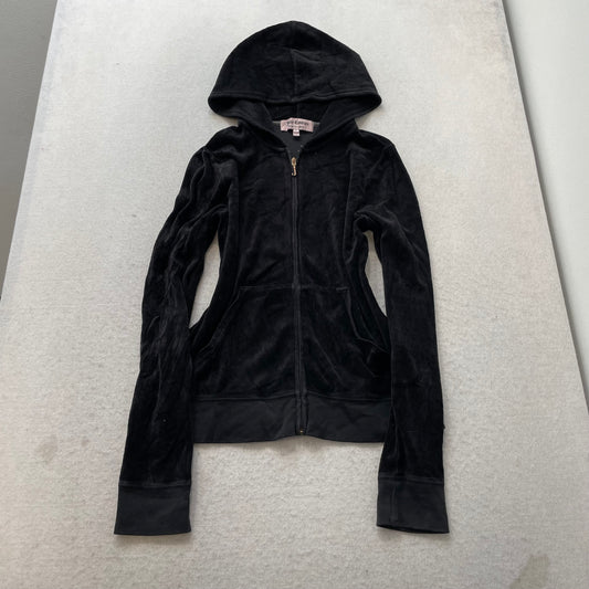 Juicy Couture Women's Black Velour Tracksuit Set Hoodie & Pant Pockets Size XL