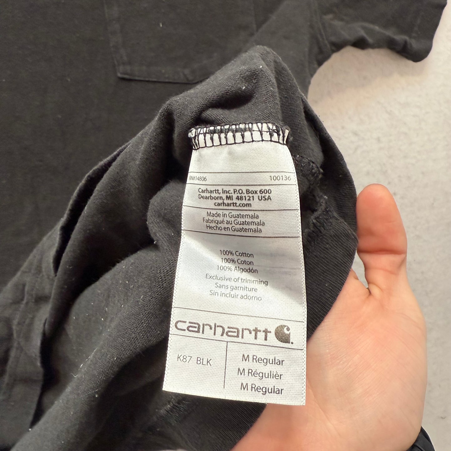 Carhartt Men Black 100% Cotton Dearborn Relaxed Pocket T-Shirt Casual Tee Size M