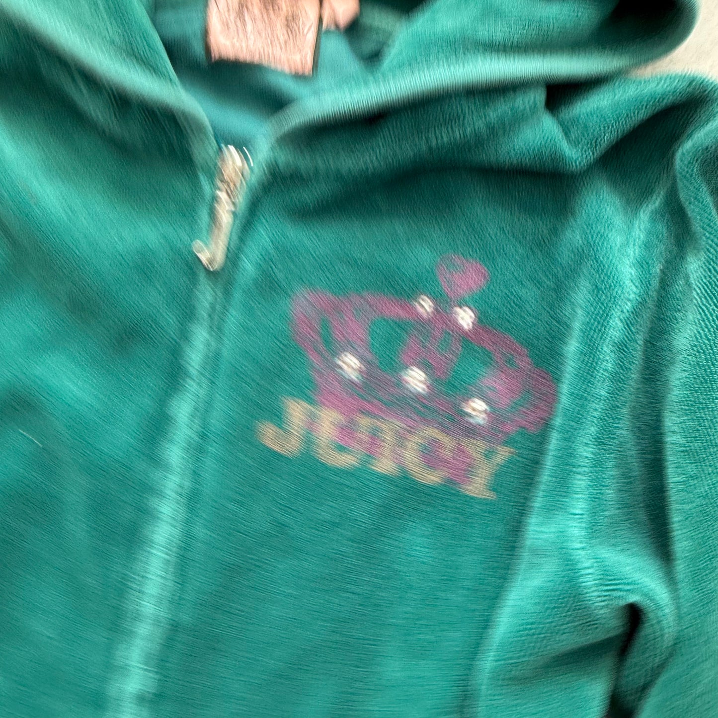 Juicy Couture Women's Blue-Green Terry cloth Tracksuit Set Hoodie & Pant Size 12