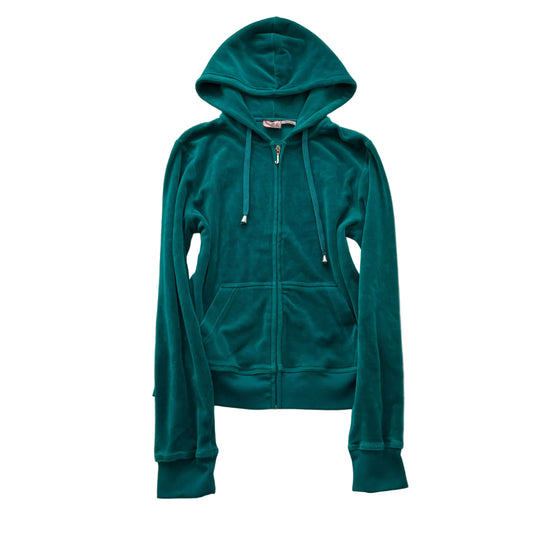 Juicy Couture Women's Teal Green Velour Zip-Up Hoodie Drawstring Y2k Size XL