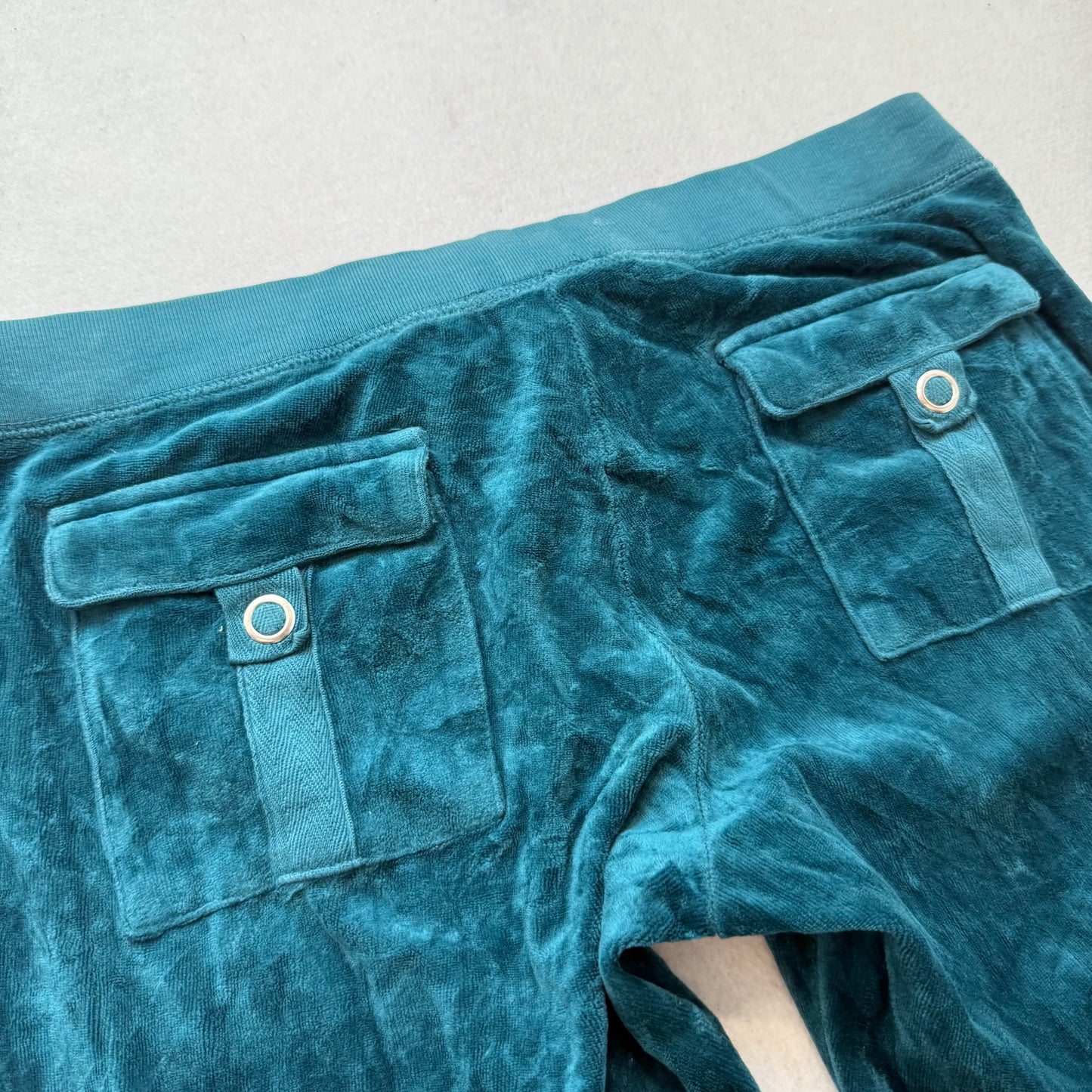 Vintage Juicy Couture Women's Deep Sea Green Flared Track Pant Pockets Size S