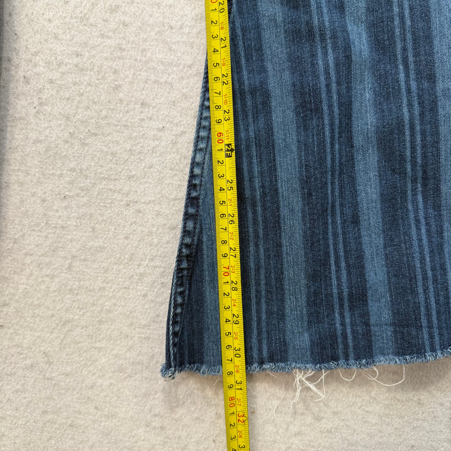 Cruel Hannah Women Blue Denim Bootcut Jeans Striped Bell Bottom Low Rise Size 28