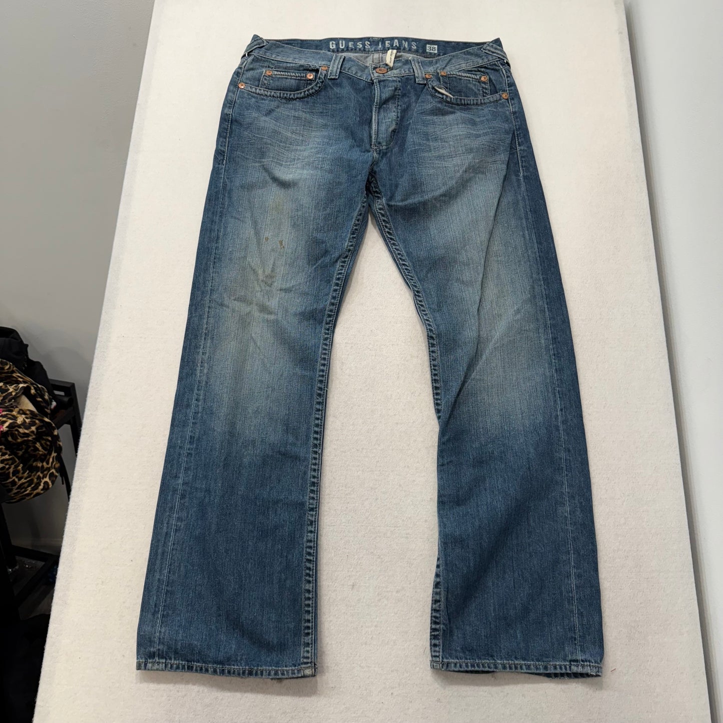 Guess Jeans Pasadena Men’s Blue Denim Jeans Straight Leg Button-Fly Size 38