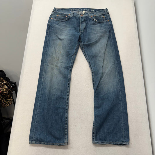 Guess Jeans Pasadena Men’s Blue Denim Jeans Straight Leg Button-Fly Size 38
