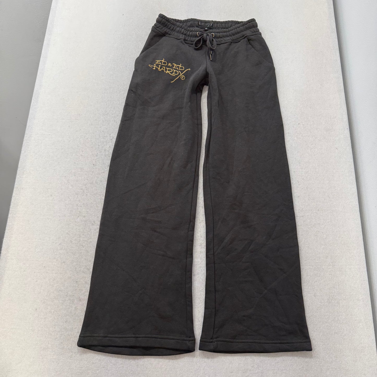 Ed Hardy Women's Charcoal Cotton Wide Leg Sweatpants Born Free Graphic Size XS