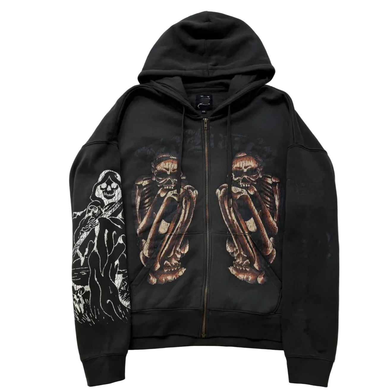 ED HARDY “REAPER” SUNFADED CHARCOAL BOXY ZIP UP HOODIE