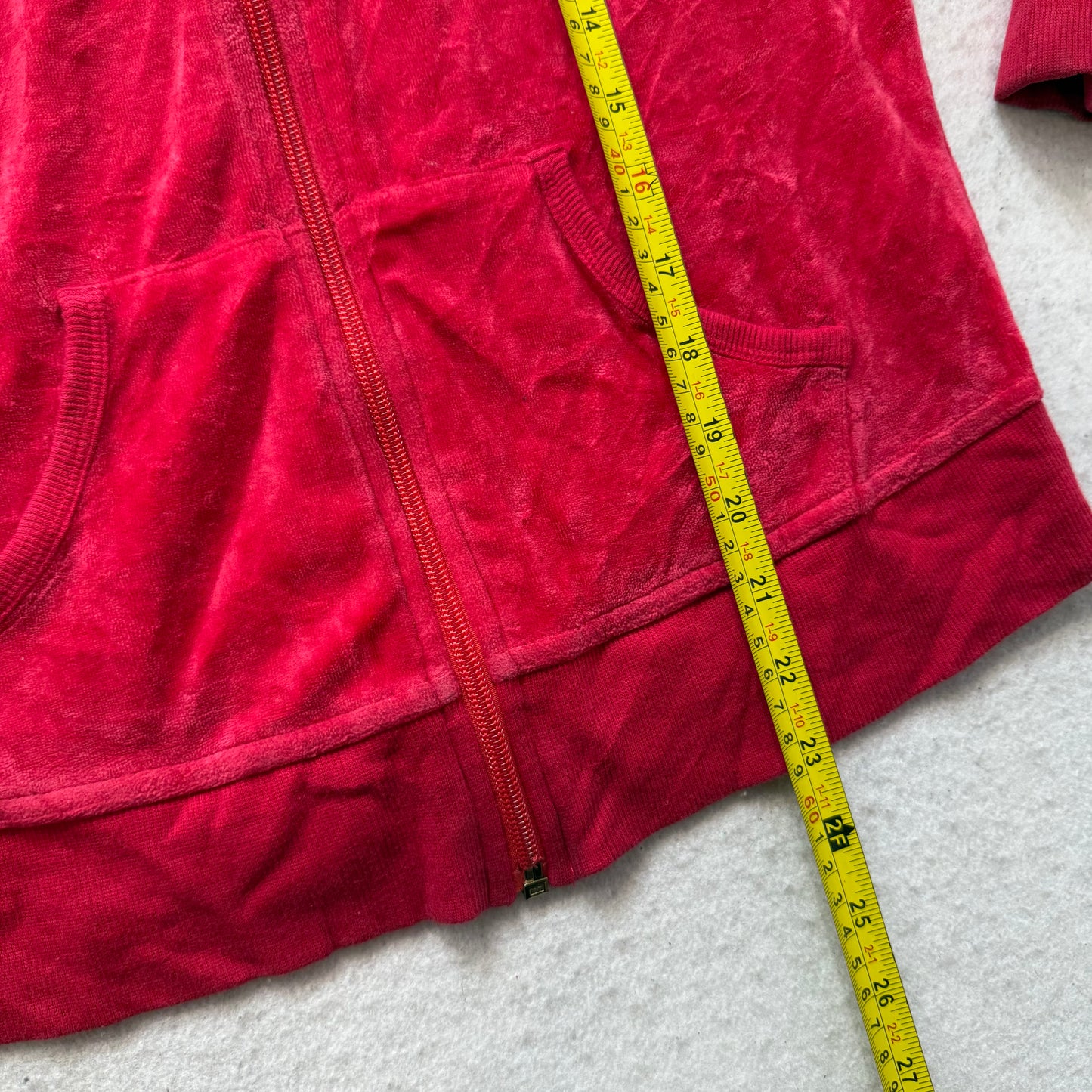 Bebe Women's Cherry Red Velour Full Zip Hoodie Rhinestones Logo Pockets Size M
