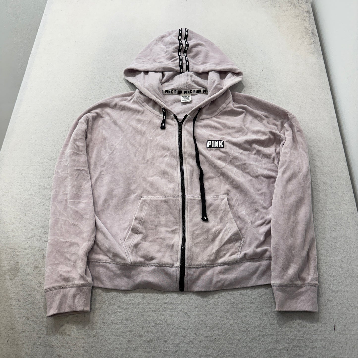 Victoria's Secret PINK Men's Baby Pink Velour Zip-Up Hoodie Drawstring Size L