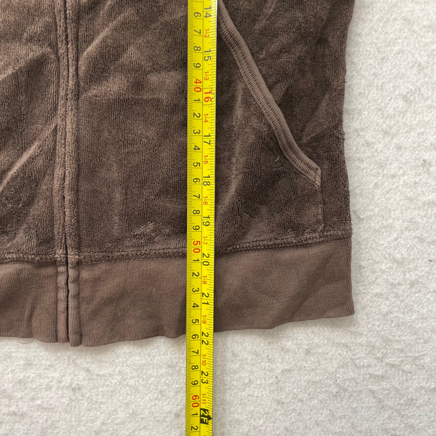 Vintage Juicy Couture Womens Dark Brown Terry Cloth Zip-Up Hoodie Pockets Size S