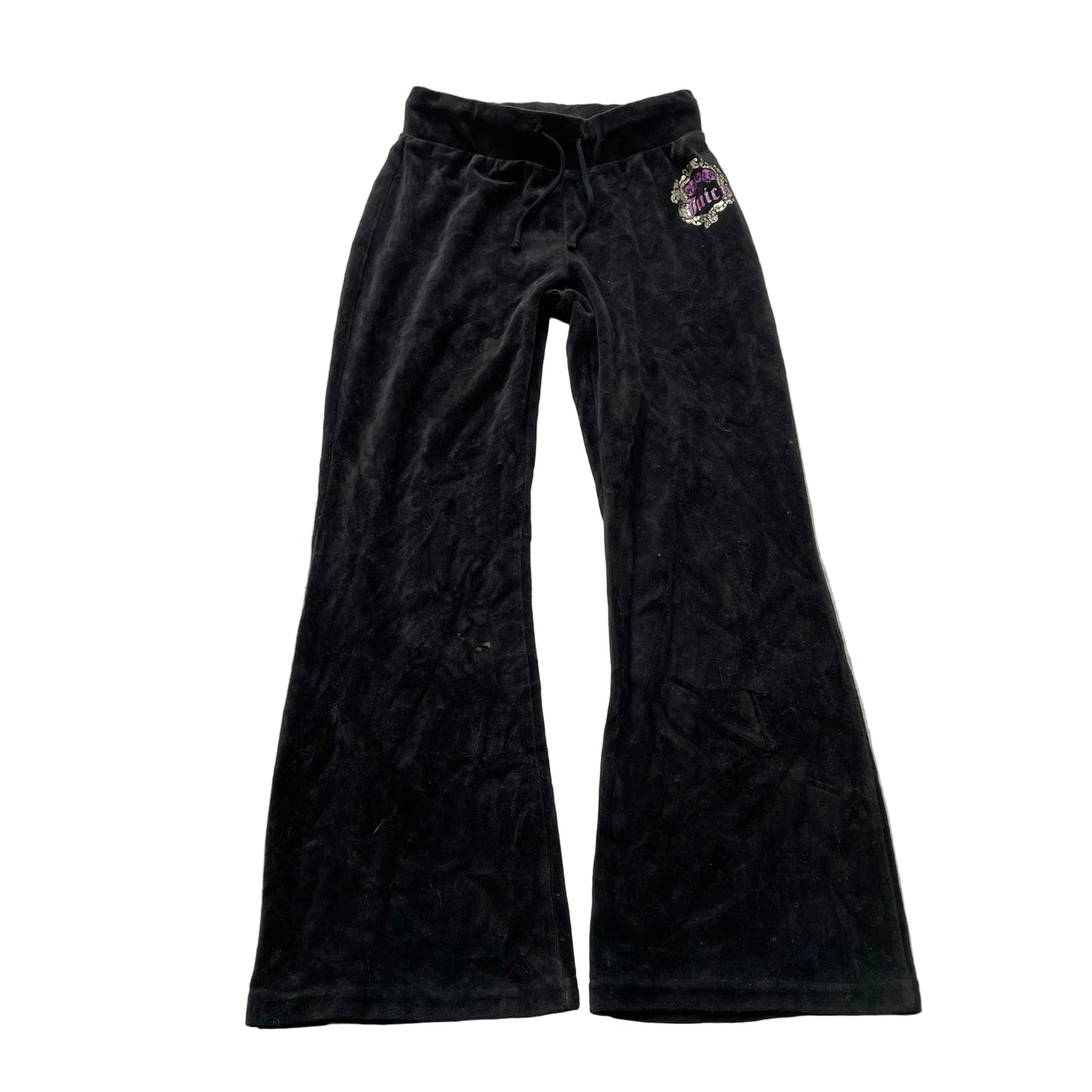 Juicy Couture Women's Black Velour Flared Track Pants Glitter Logo Size S (7/8)