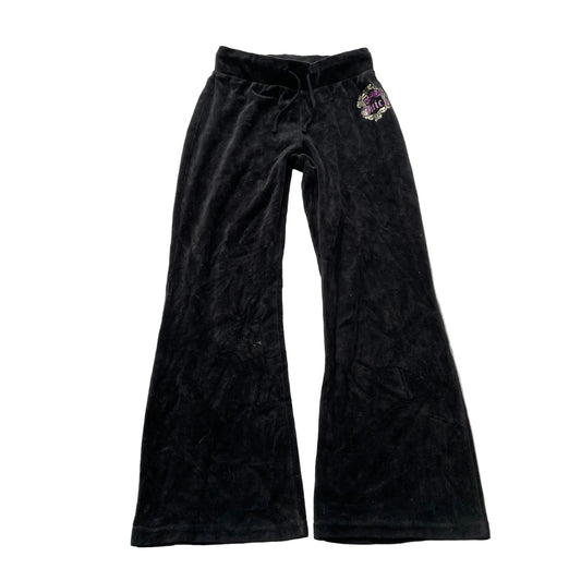 Juicy Couture Women's Black Velour Flared Track Pants Glitter Logo Size S (7/8)