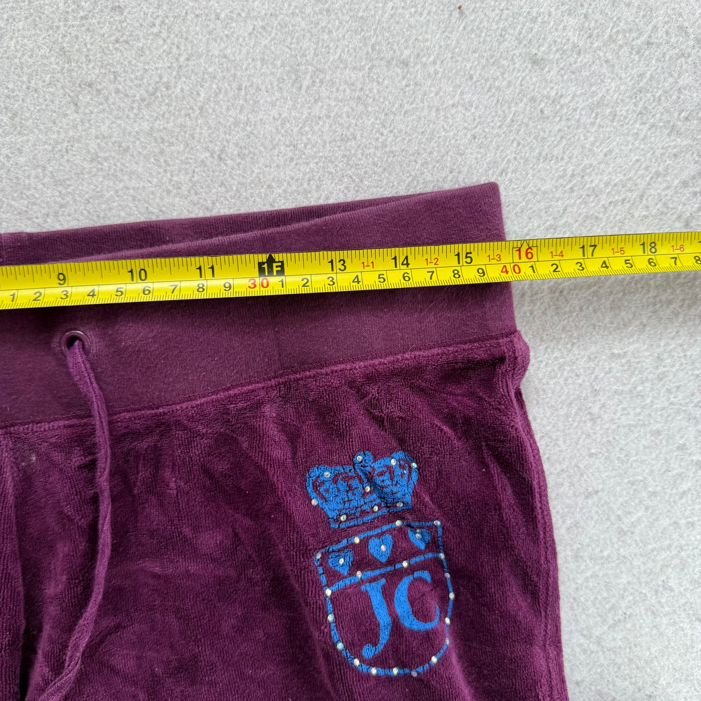 Juicy Couture Women's Dark Plum Velour Flared Track Pant Rhinestones Logo Size M