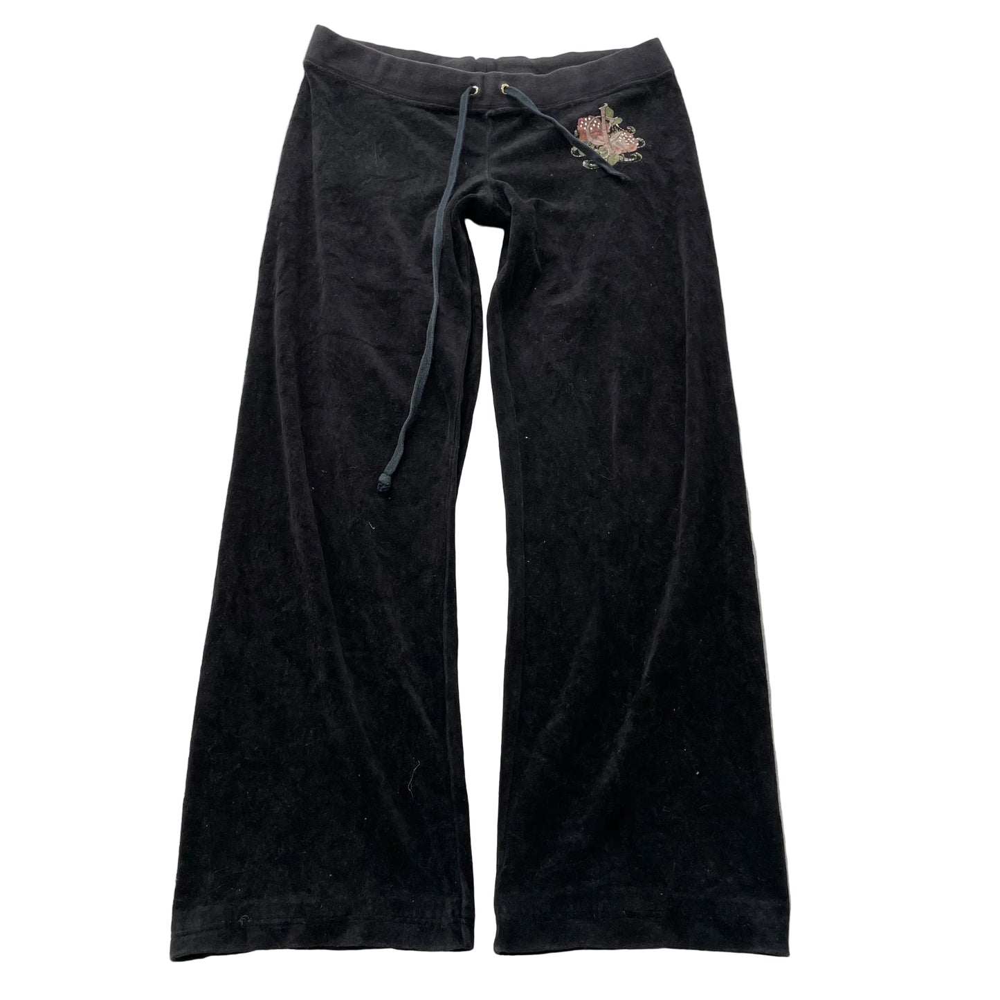 Juicy Couture Women's Black Velour Track Pant Drawstring Rhinestone Logo Size M