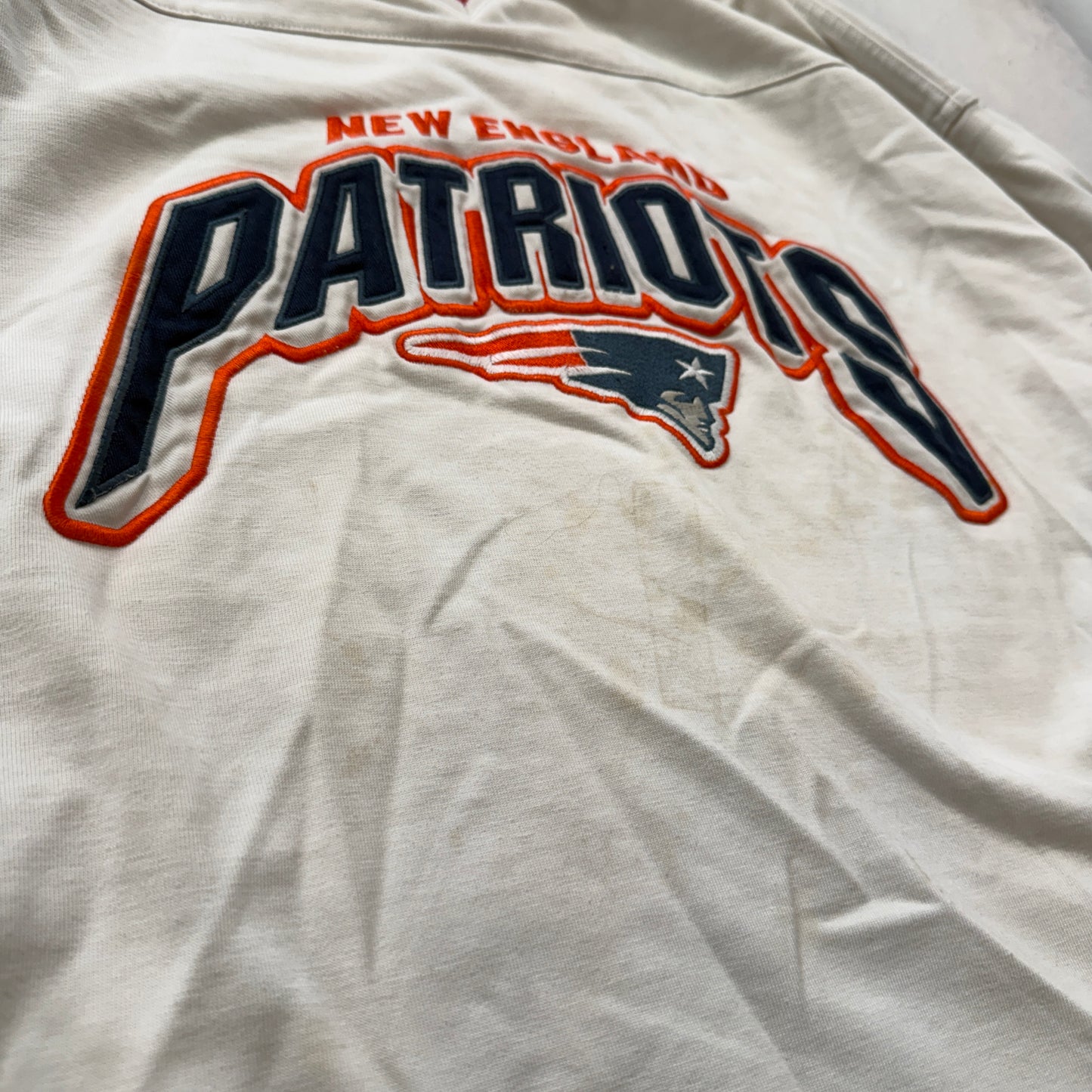 Vintage Lee Sport New England Patriots Jersey Men's White V-Neck Logo Size 2XL