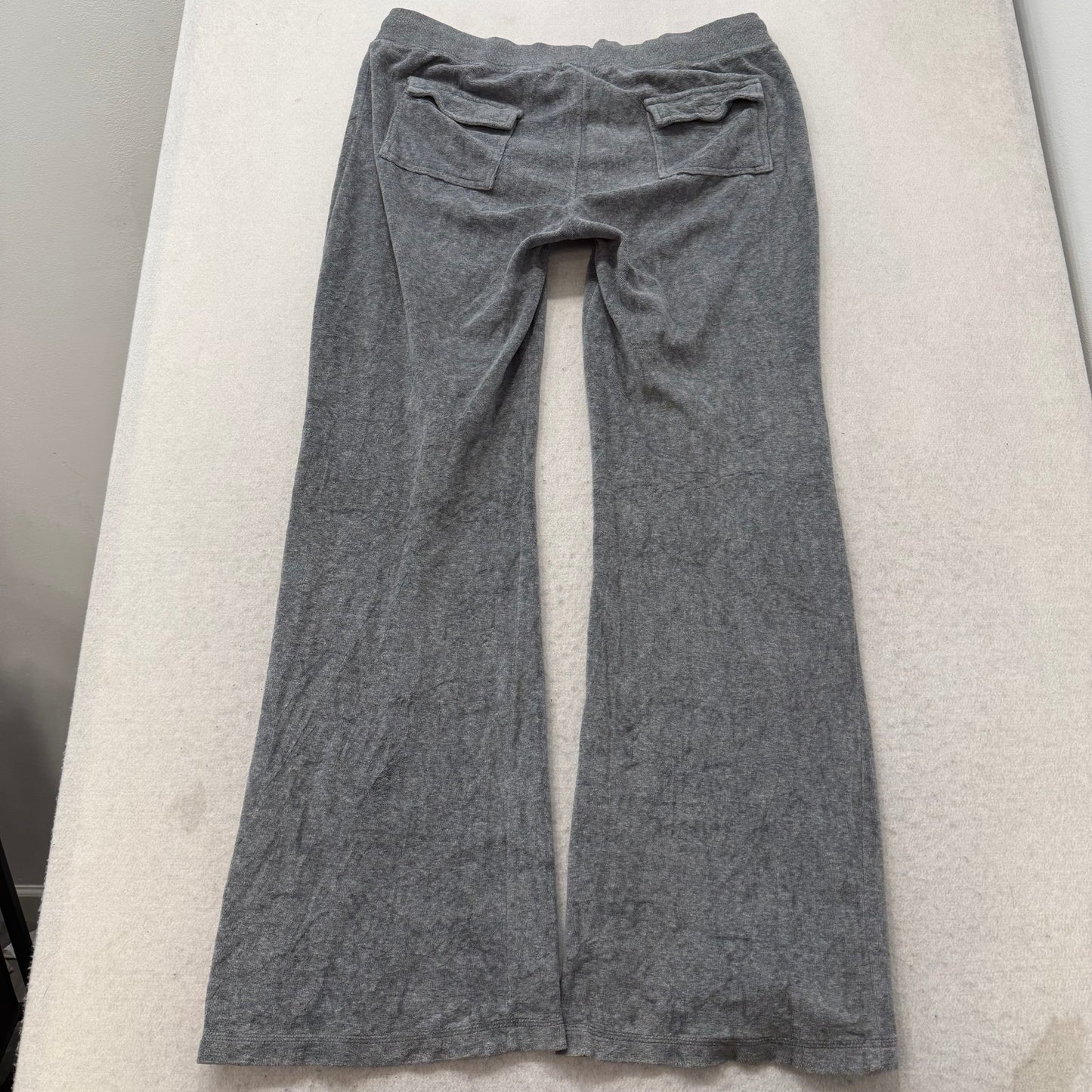 Bebe Womens Heather Gray Velour Flared Track Pant Drawstring Made In USA Size XL