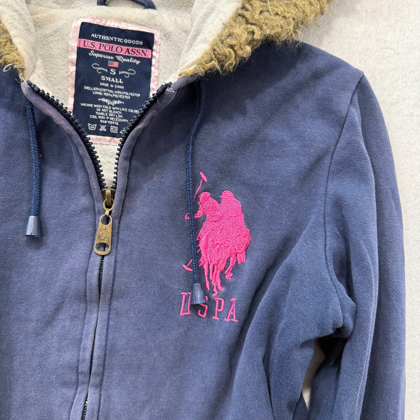RARE FUR U.S. Polo Assn. Navy Blue Zip Up Logo Size S