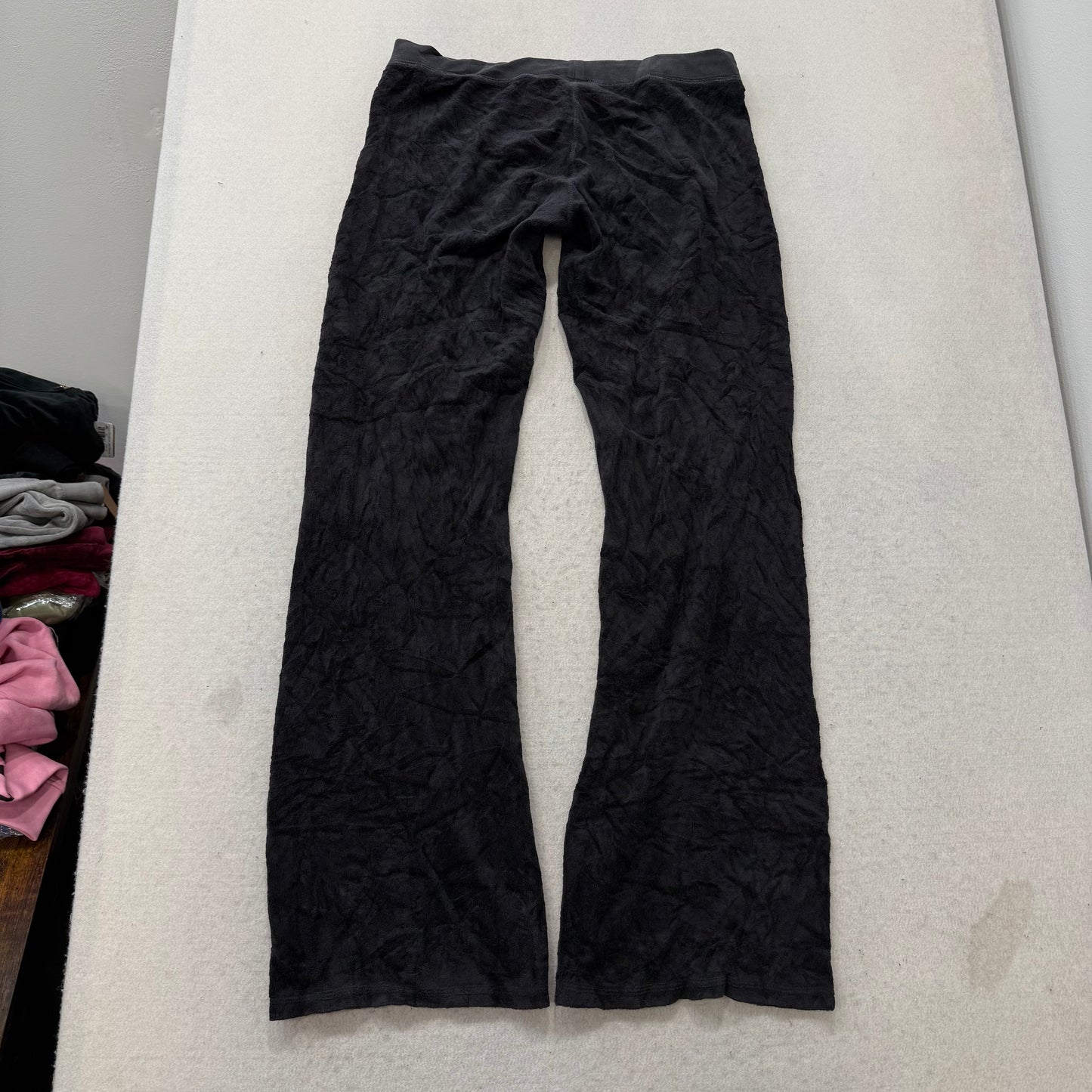 Vintage Juicy Couture Black Terrycloth Flared Track Pant Rhinestones Logo Size S