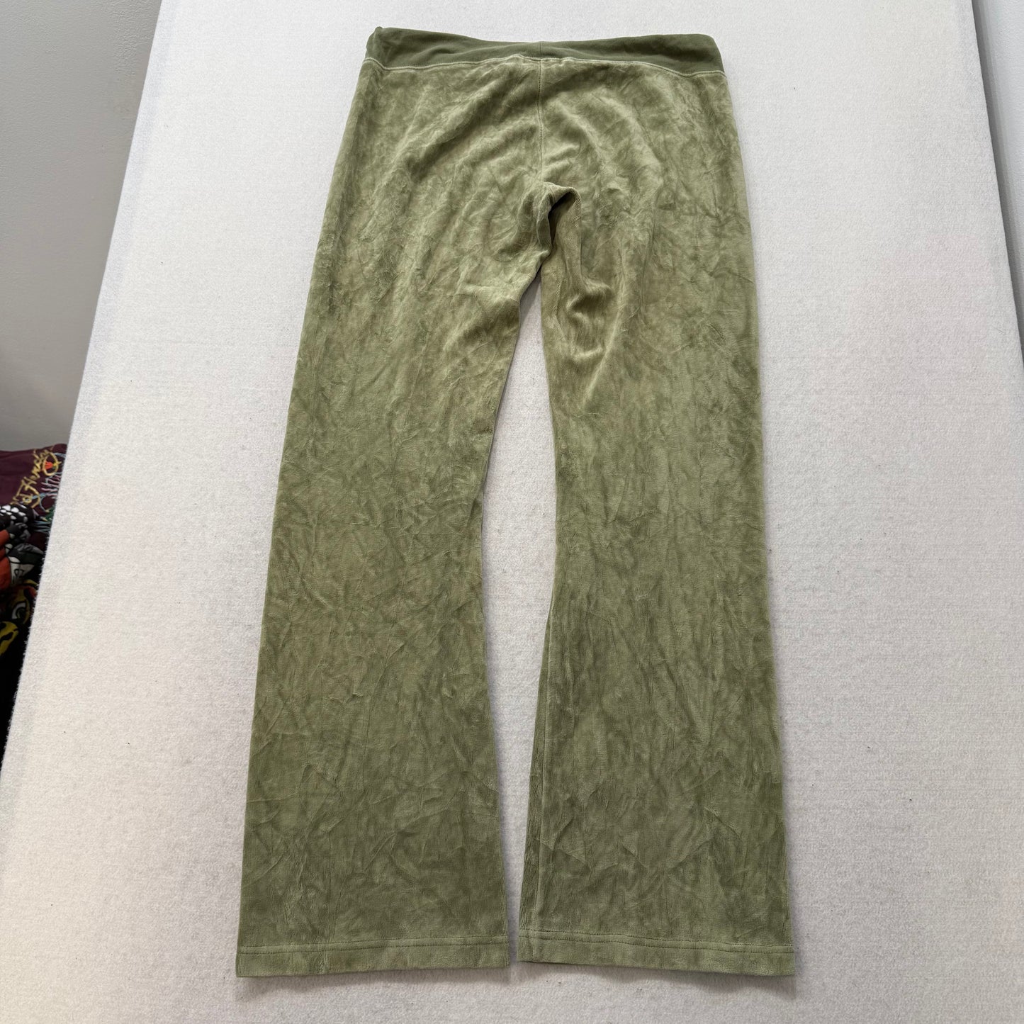 Juicy Couture Women's Olive Green Velour Flared Track Pants Low Rise Size M