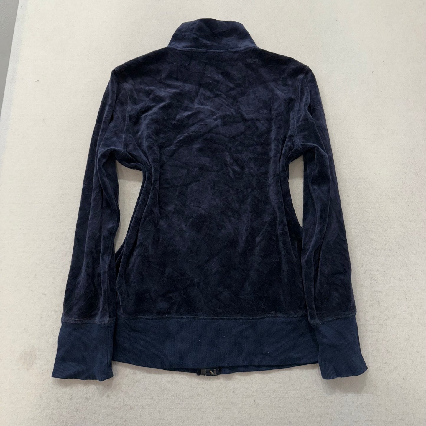 Vintage Juicy Couture Women's Navy Velour Full Zip Track Jacket Mock Neck Size L