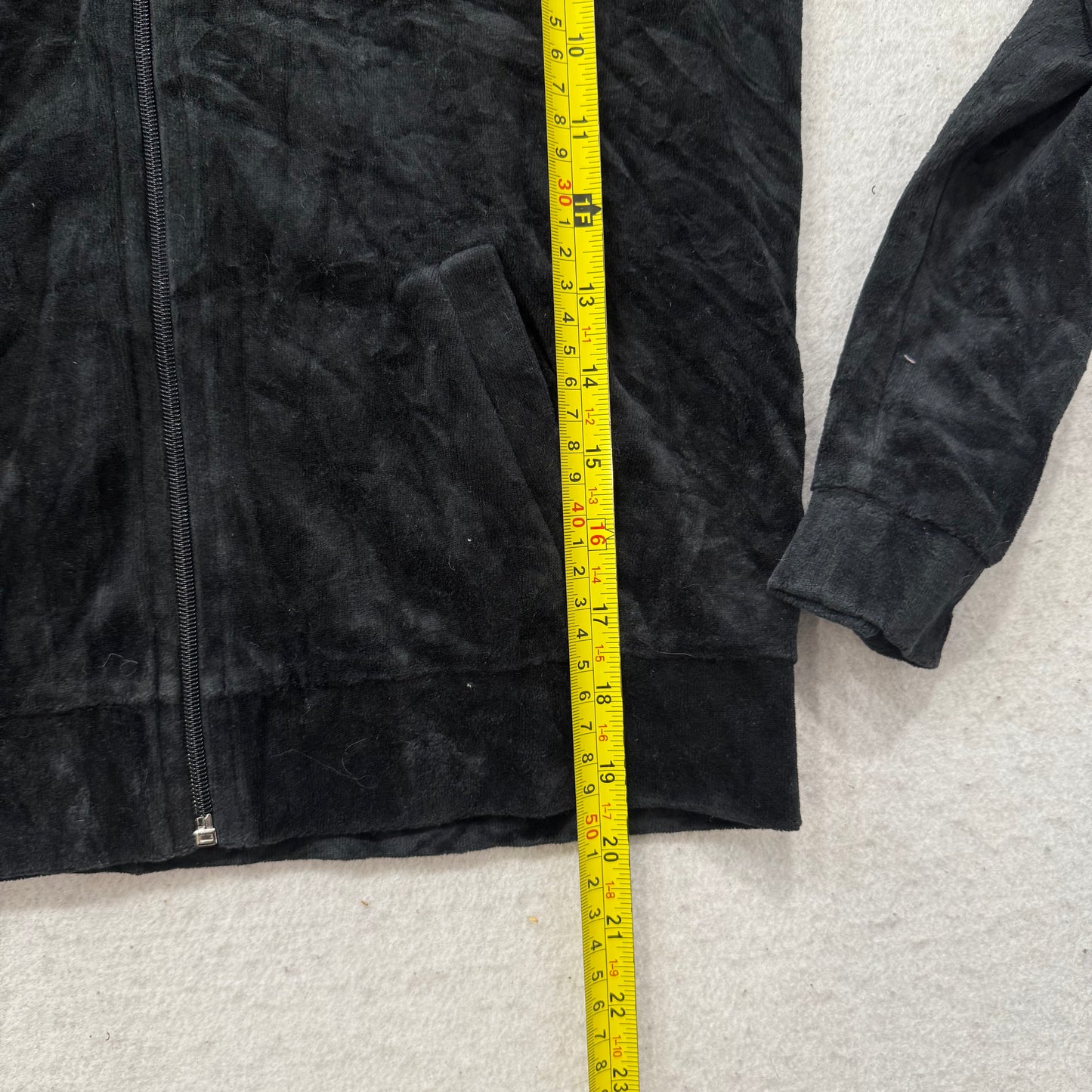 Juicy Couture Women's Black Velour Full Zip Hoodie Glitter Heart Logo Y2K Size L
