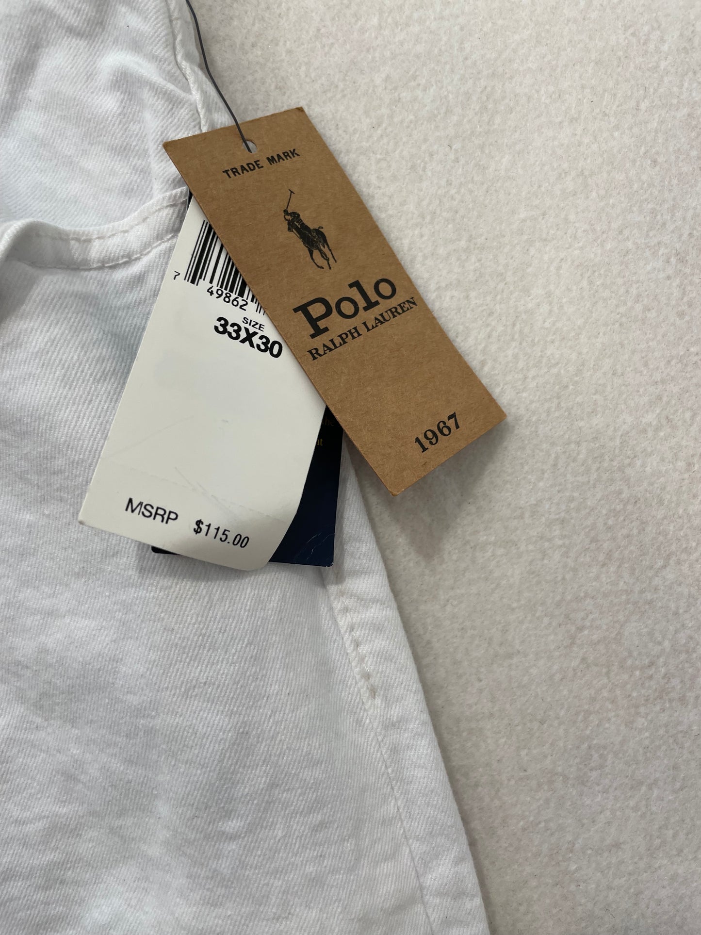 Polo Ralph Lauren Hampton Relaxed Straight White Denim Jeans Leather Logo Patch Size 33x30