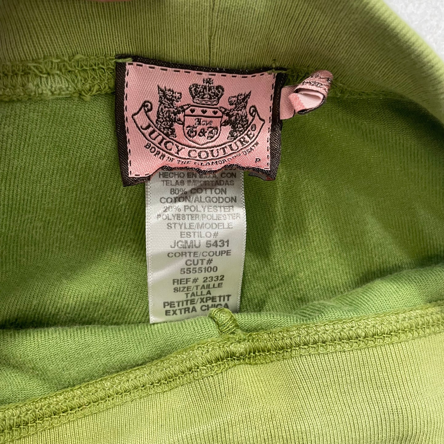 Juicy Couture Women's Apple Green Velour Flare Track Pant Rhinestone Logo Size P
