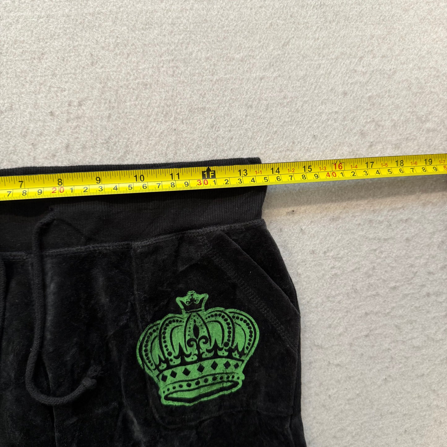 Juicy Couture Women's Black Velour Flared Track Pants Pockets Crown Logo Size M