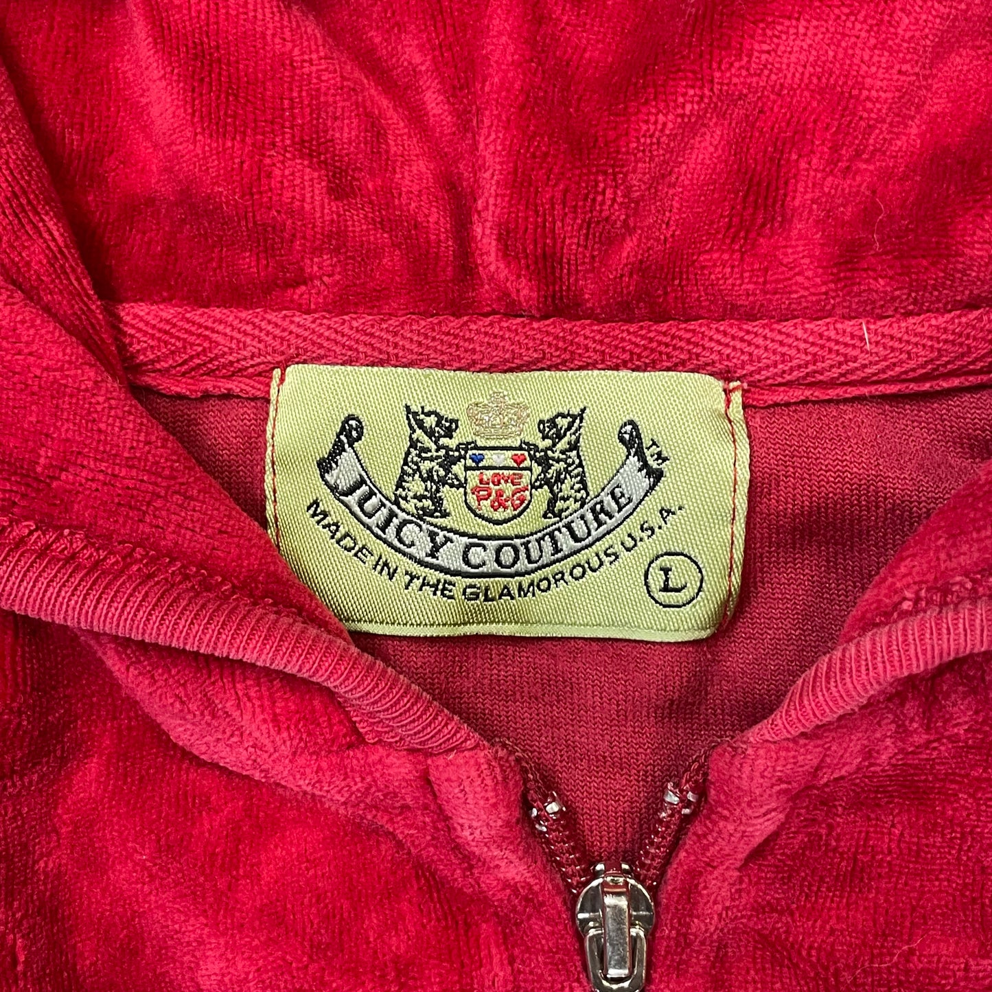 2003 Vintage Juicy Couture Women Rich Red Velour Zip-Up Hoodie Loungewear Size L