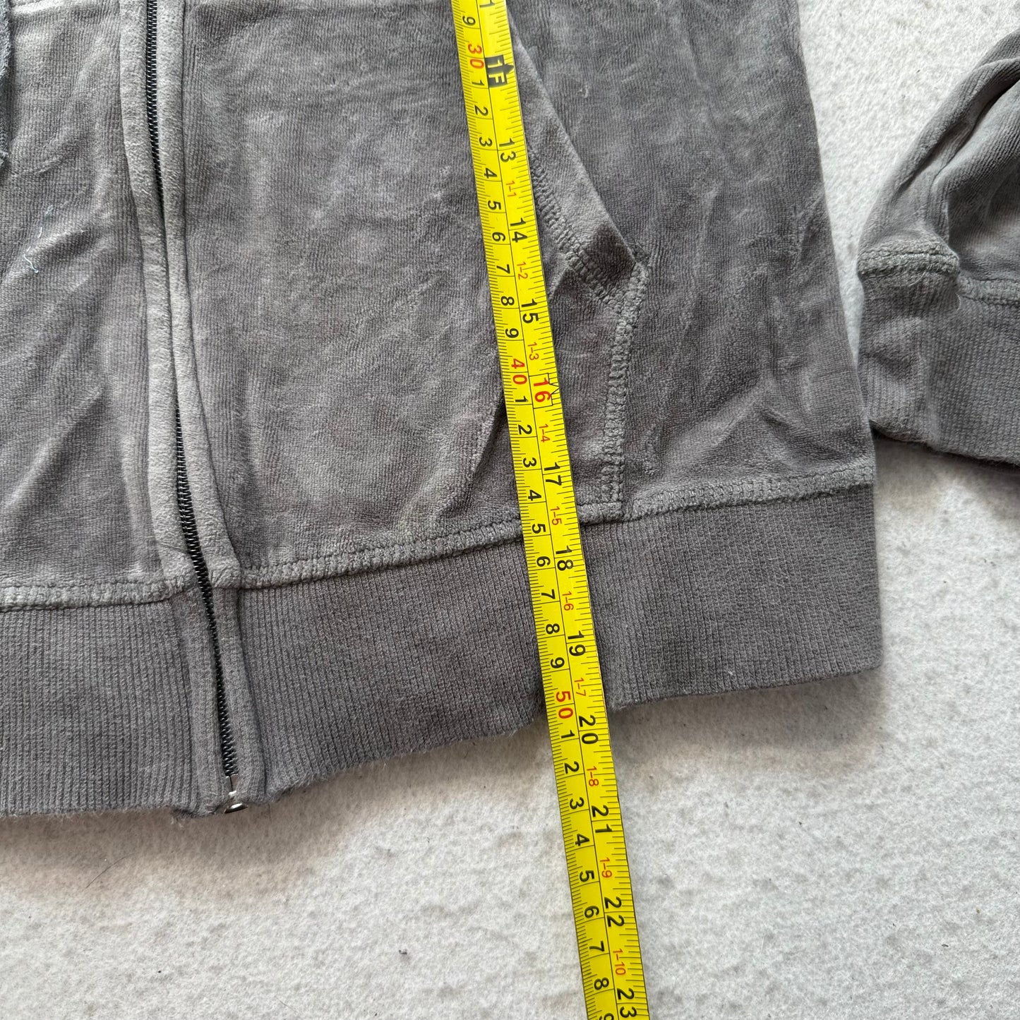 Vintage Juicy Couture Women's Gray Velour Zip-Up Hoodie Back Graphic Logo Size S