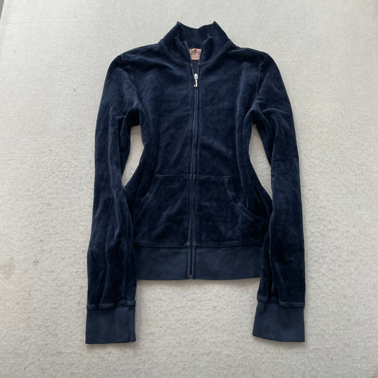 Vintage Juicy Couture Women Navy Velour Tracksuit Set Track Jacket & Pant Size S