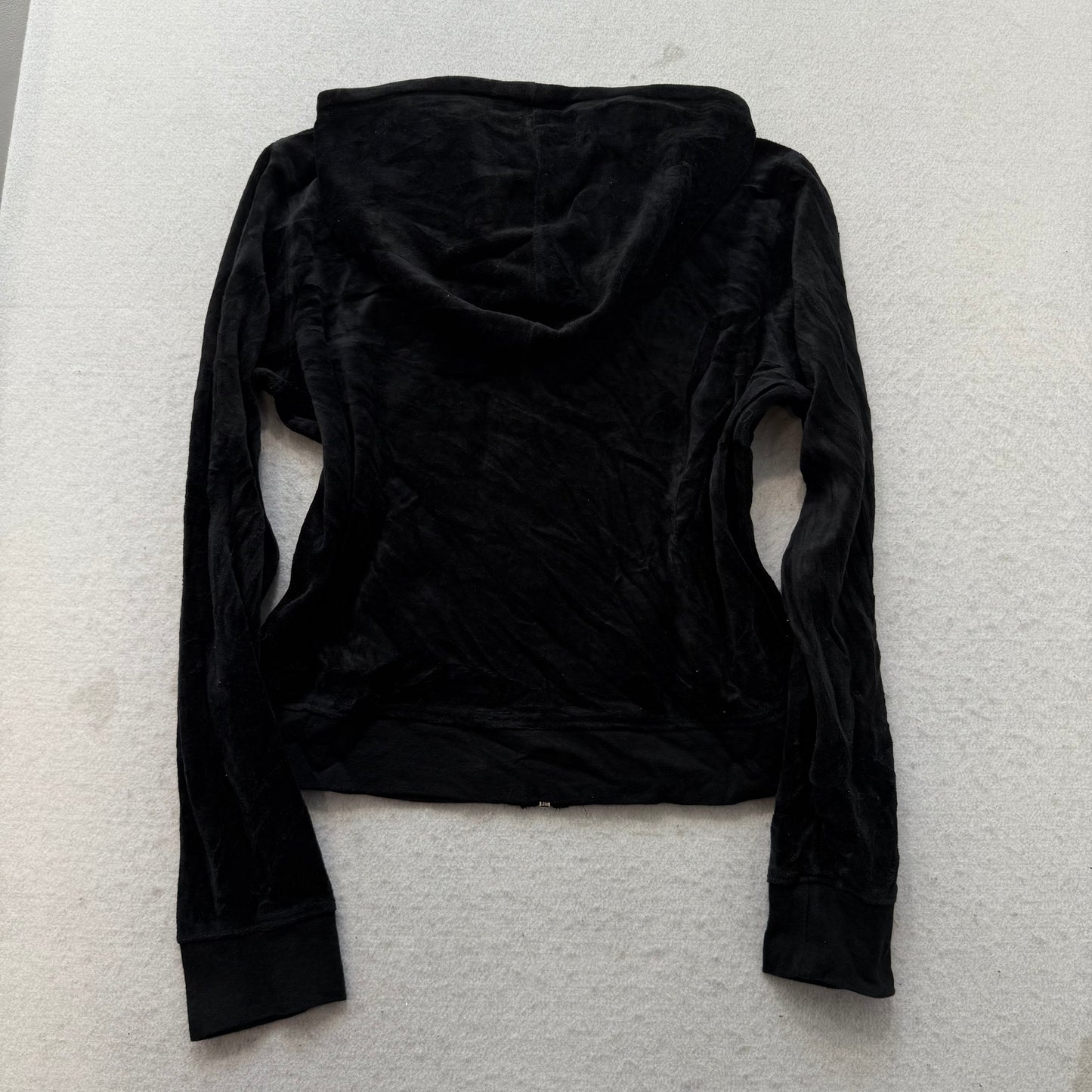 Juicy Couture Women's Black Velour Tracksuit Set Y2k Hoodie & Flared Pant Size M