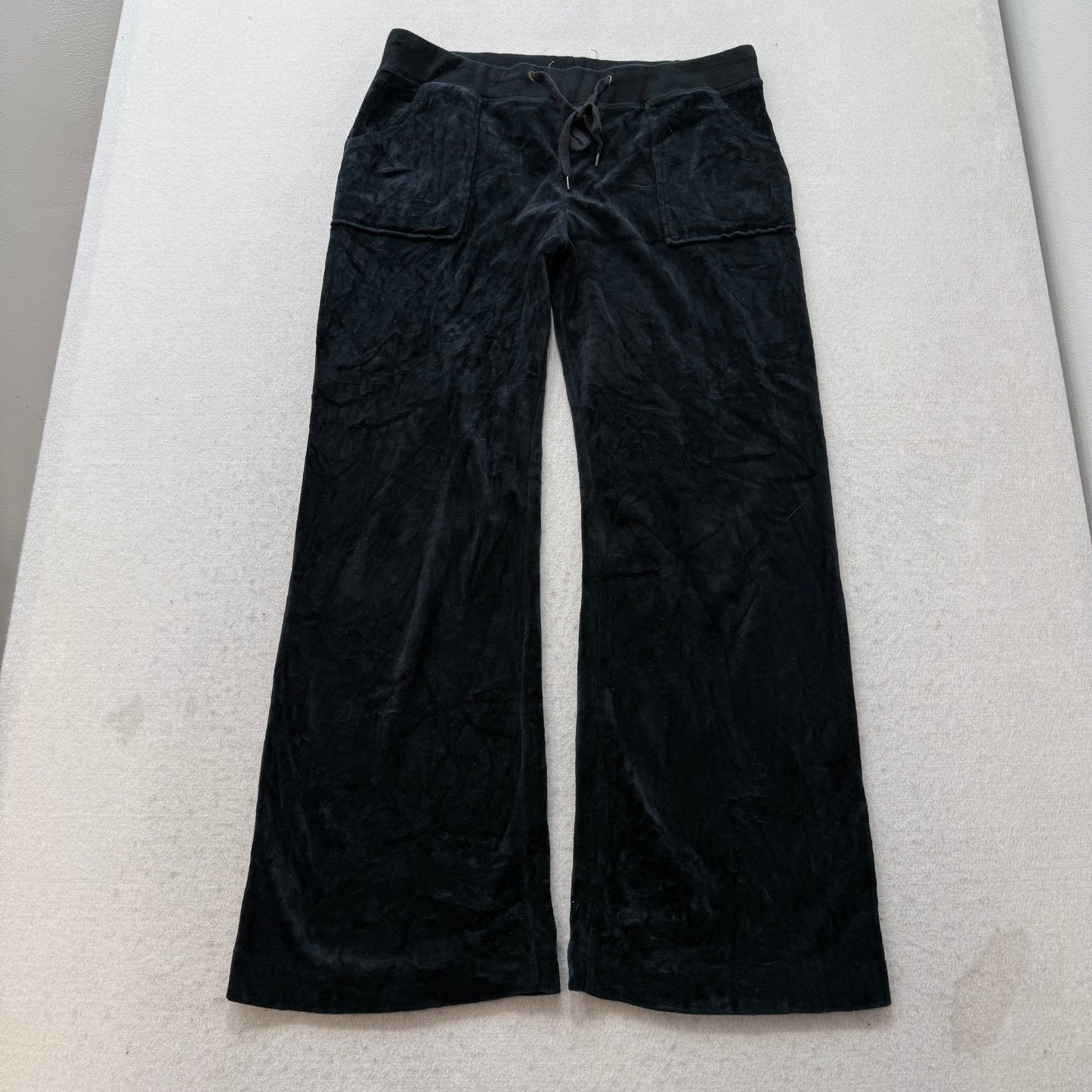 Juicy Couture Women's Black Velour Flared Track Pants Drawstring Pockets Size M