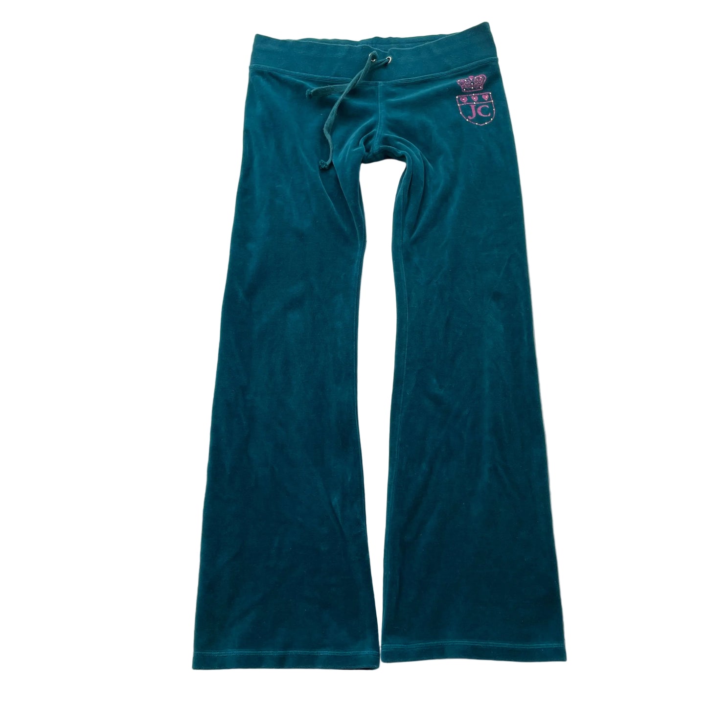 Juicy Couture Women's Dark Teal Velour Flared Leg Track Pant Drawstring Size W32
