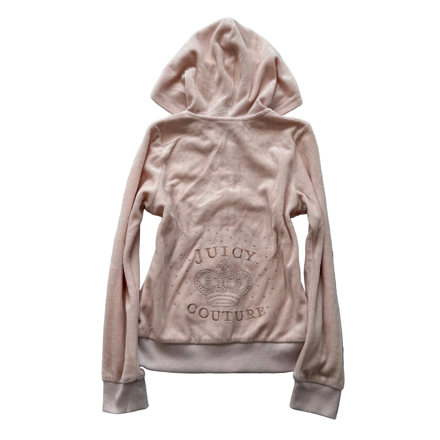 Juicy Couture Kid's Light Pink Velour Zip-Up Hoodie Rhinestones Logo Size 8/10
