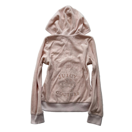 Juicy Couture Kid's Light Pink Velour Zip-Up Hoodie Rhinestones Logo Size 8/10