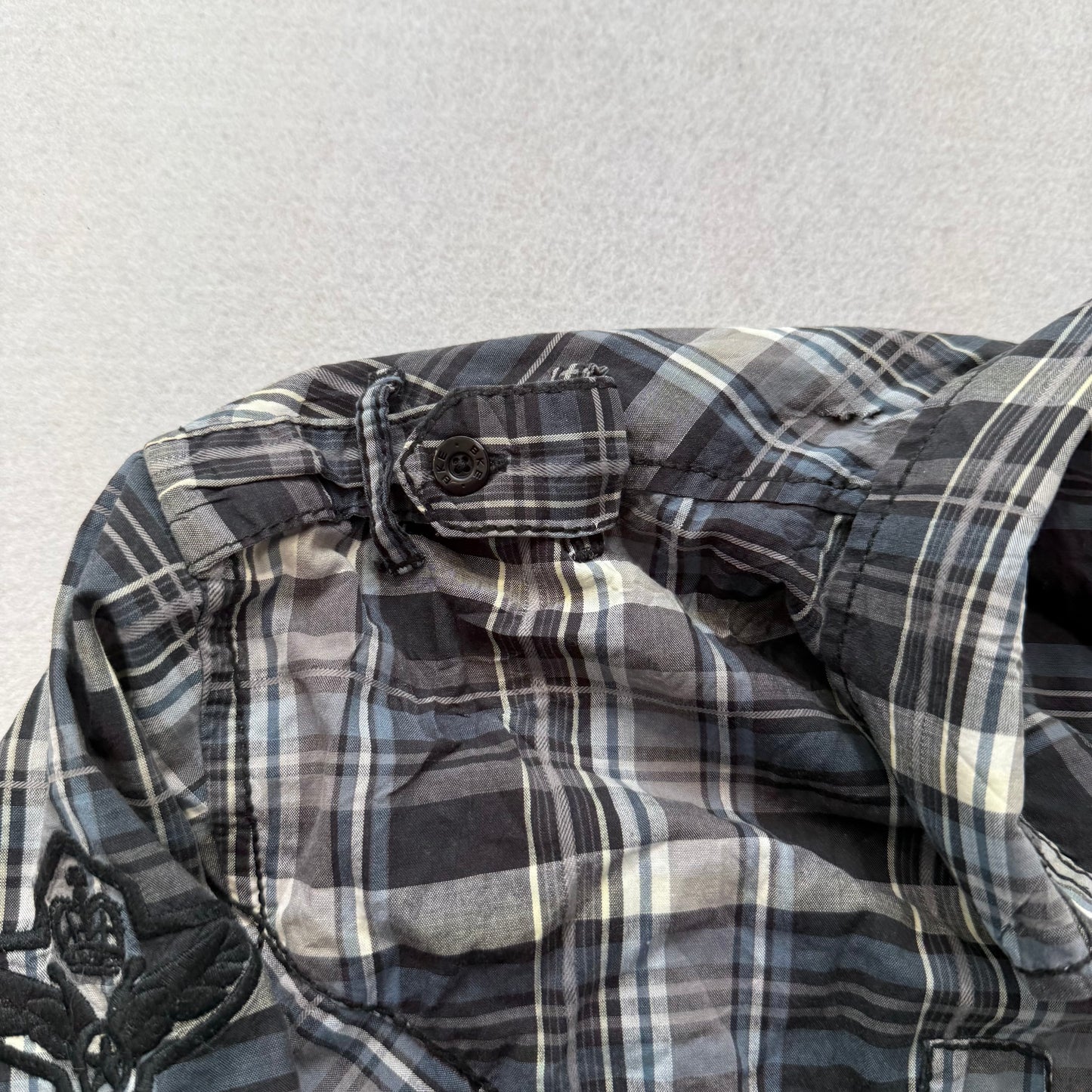 BKE Men's Black Plaid Slim Fit Stretch Shirt Western Pocket Button Up Size XXL