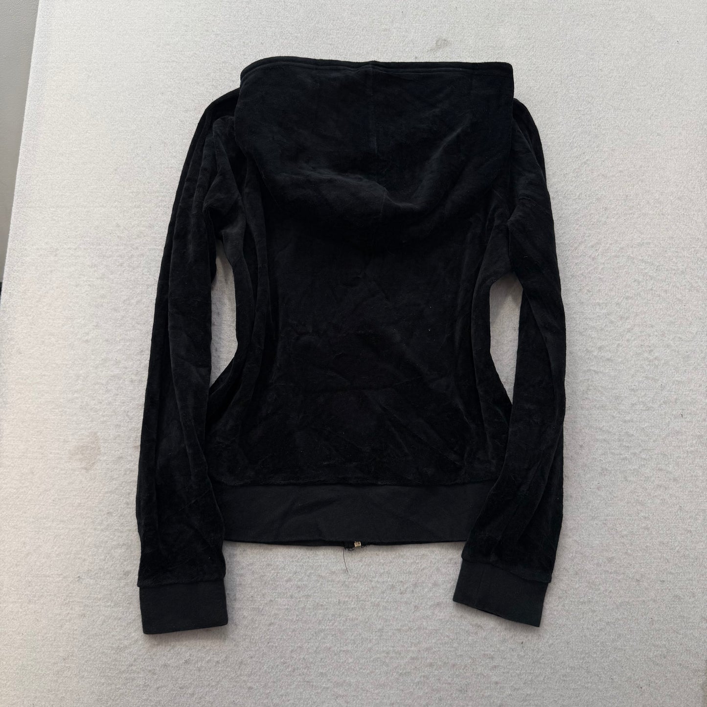 Vtg Juicy Couture Womens Black Velour Tracksuit Set Hoodie & Flare Pant Size M/L