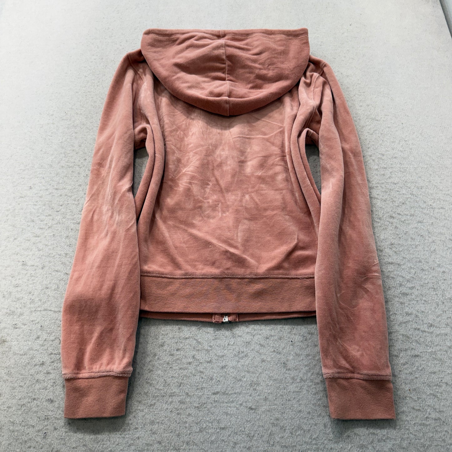 Juicy Couture Women's Dusty Rose Velour Zip-Up Hoodie Pockets Drawstring Size M