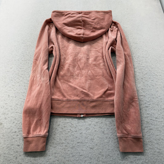 Juicy Couture Women's Dusty Rose Velour Zip-Up Hoodie Pockets Drawstring Size M