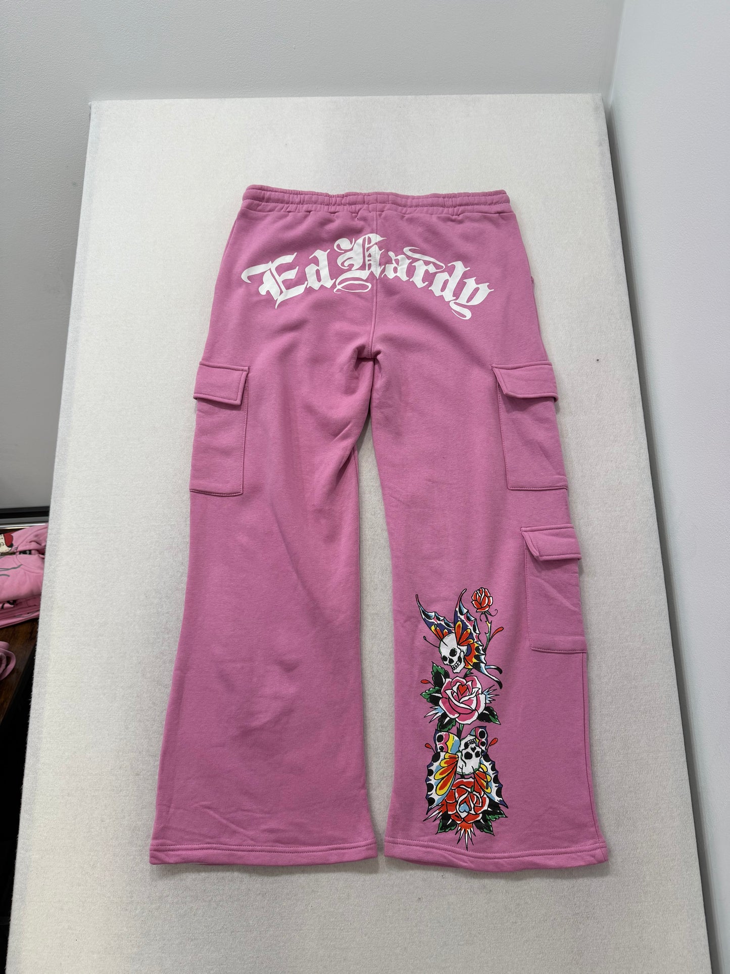 ED HARDY “Flower Skull” PINK MATCHING CARGO PANT SET