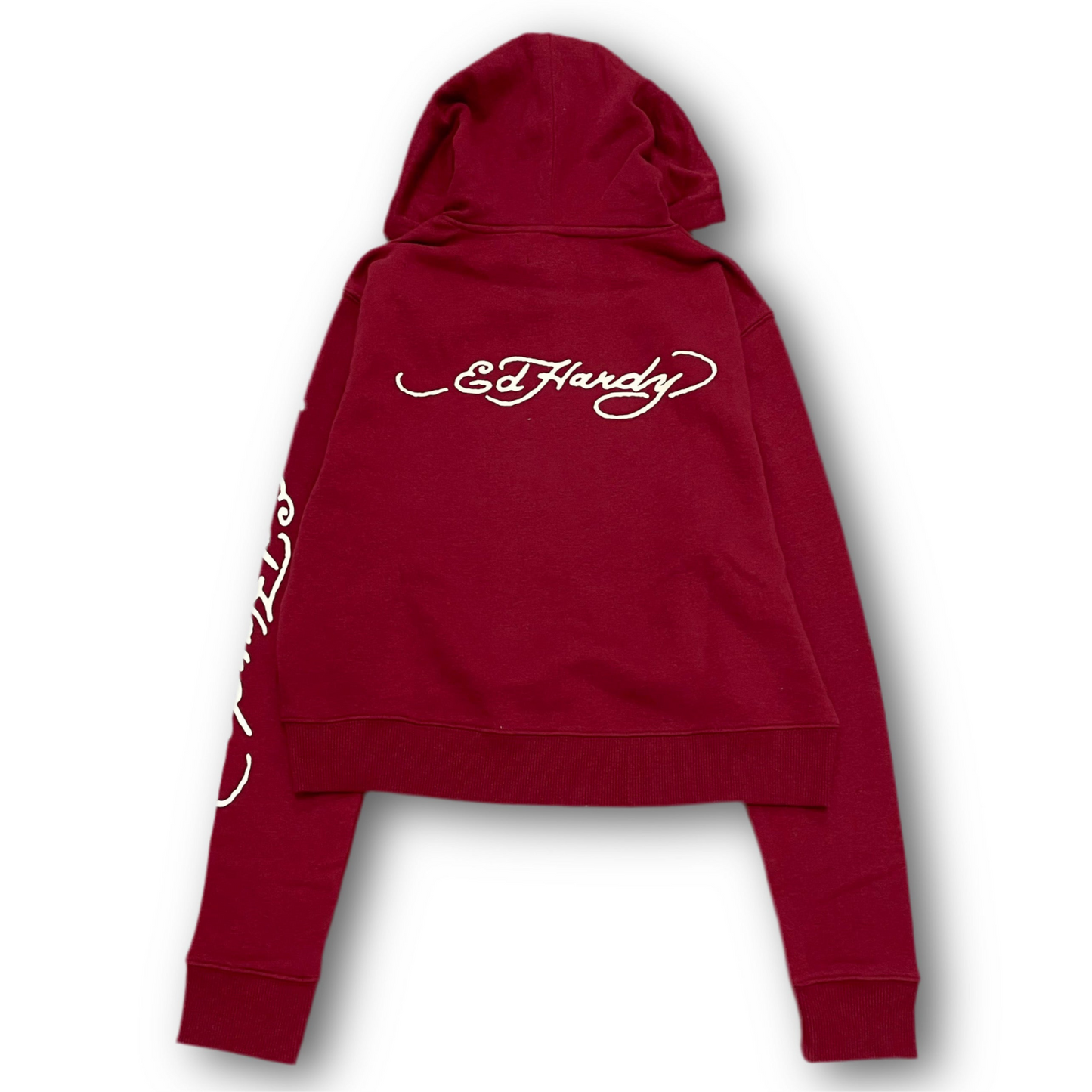 ED HARDY “Koi fish” BURGUNDY CROPPED HOODIE - Clean Curriculums 