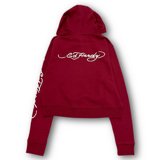 ED HARDY “Koi fish” BURGUNDY CROPPED HOODIE - Clean Curriculums 
