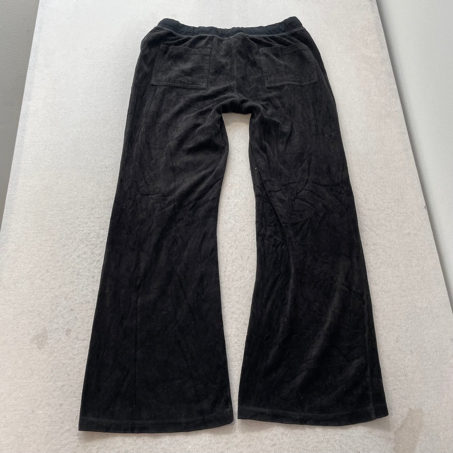Juicy Couture Women's Black Velour Flared Track Pants Drawstring Pockets Size XL