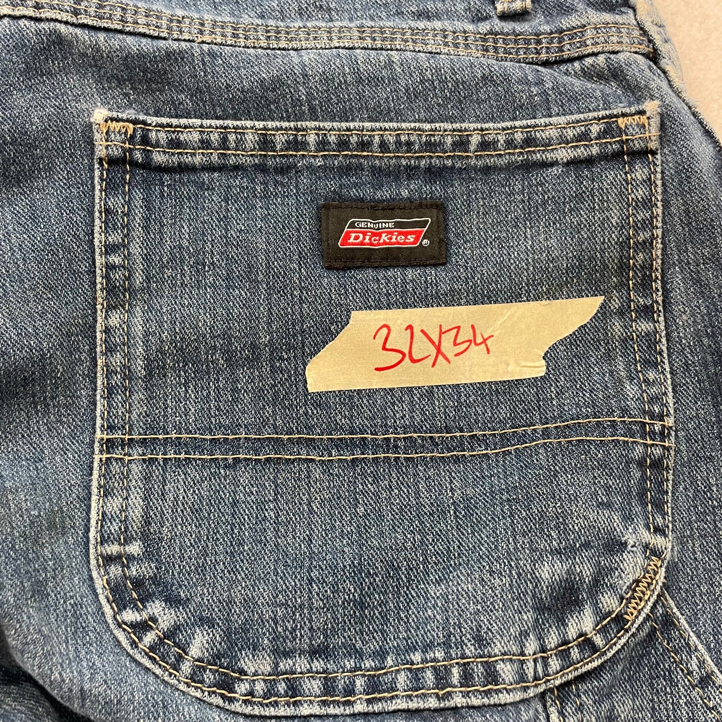 Dickies Men's Blue Denim Heavyweight Carpenter Jeans Workwear Relaxed Size 32x34