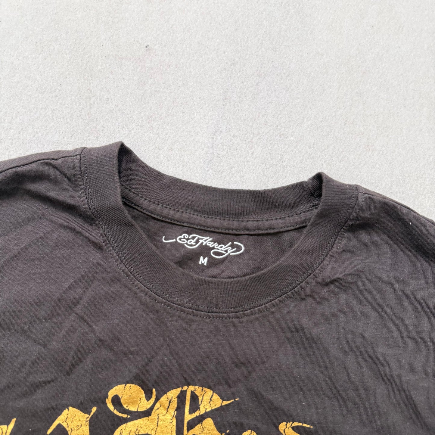 Ed Hardy Men's Dark Brown Cotton T-Shirt Short Sleeve Twin Skulls Graphic Size M