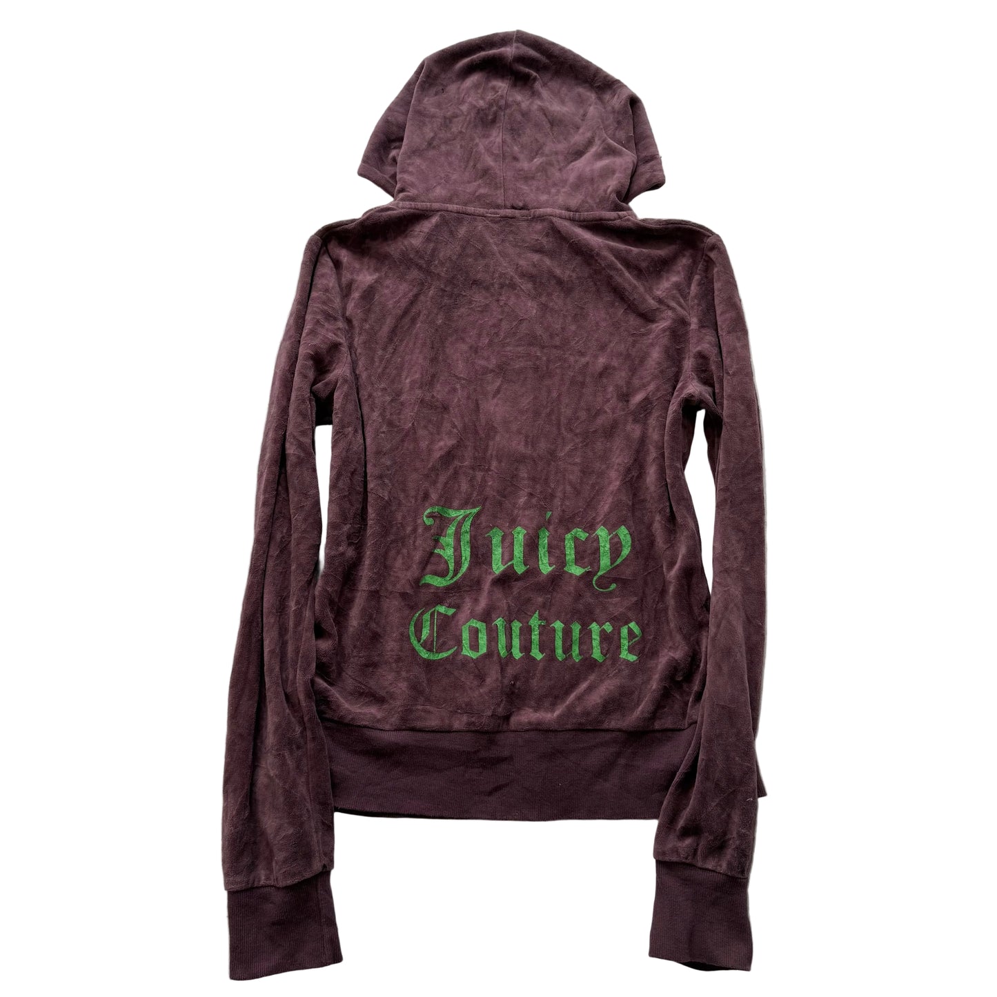 Juicy Couture Women's Brown Velour Zip-Up Hoodie Pockets Graphic Logo Size M